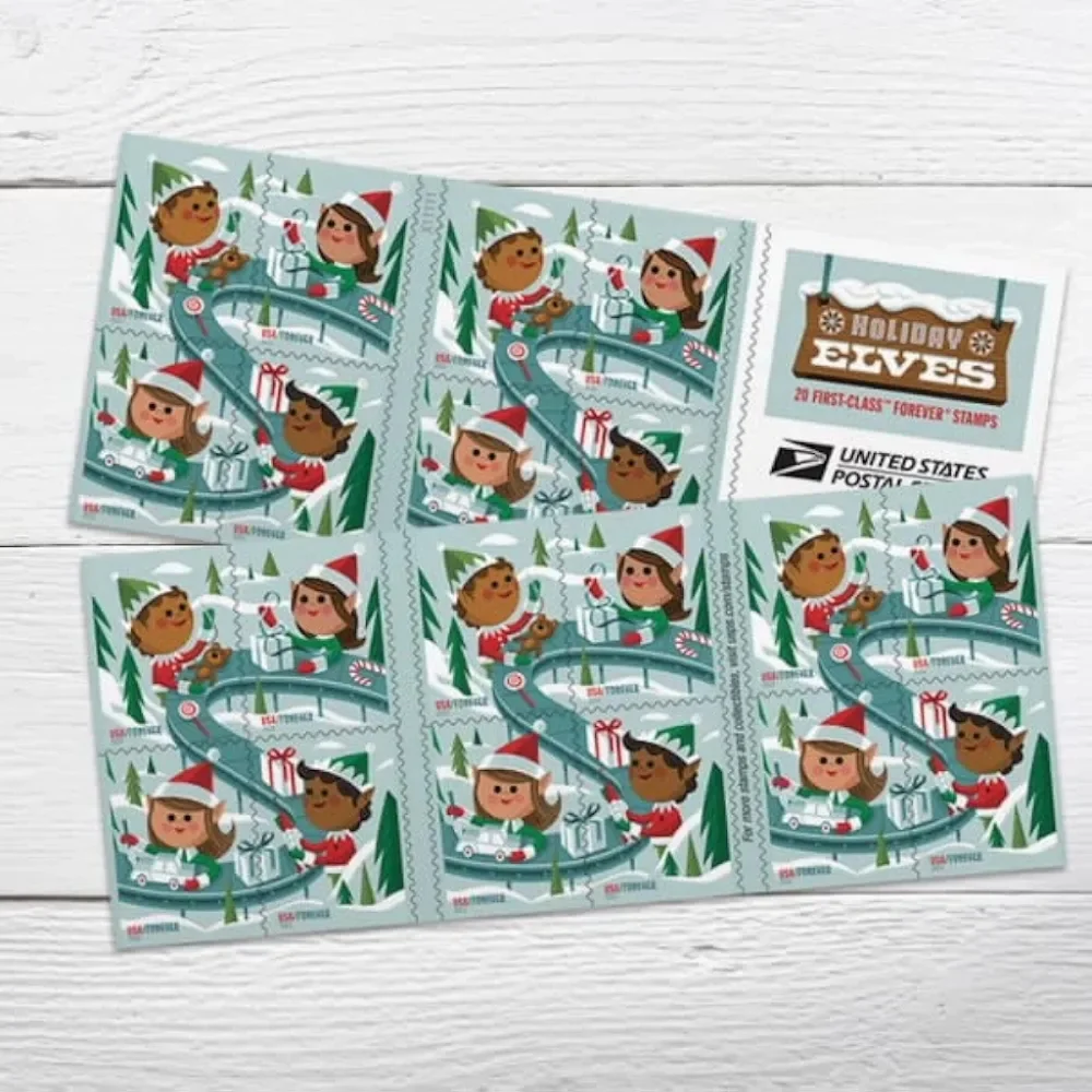 100 Holiday Elves 2022 Forever Postage Stamps USPS Christmas Wedding Invitations